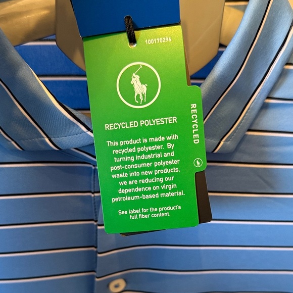 RLX Ralph Lauren Light Blue Striped Polo golf Shirt wickening - Picture 5 of 9